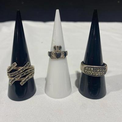 3 Marked Sterling Silver Rings (16g) Sizes 10, 9, & 4