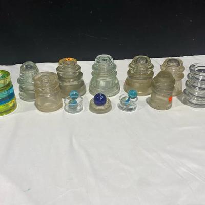 Vintage Clear Glass Hemingray-42 Insulators, Marbles, & Tea Light Candle Holders