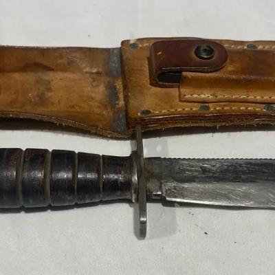 Marked 5” Knife With Sheath & Sharpening Stone