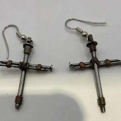Bob Siemon Nail And Copper Wire Cross Earings 