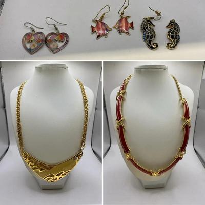 Enamel Gold Necklaces And Animal Themed Earrings