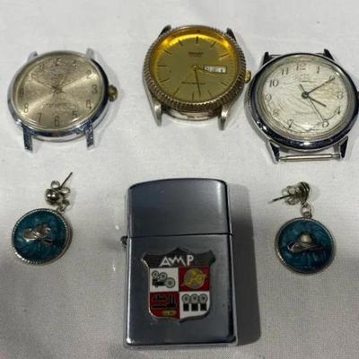 3 Stainless Steel Watched, AMP Idealine Lighter & Earrings