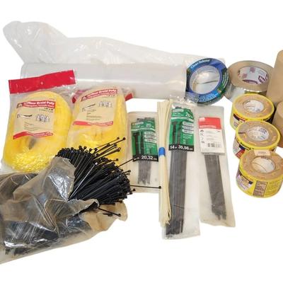 Lot of Zip Ties, Rope, Plastic Sheeting, Tape