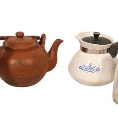 Lot of Tea Pots & Glass Bottles