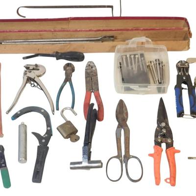 Lot of Varous Hand Tools, Snips, and Implements