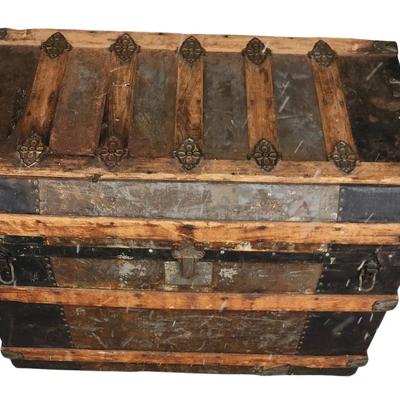Antique Wooden Slat Steamer Trunk 