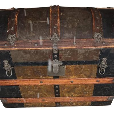 Antique Camel Hump Steamer Trunk