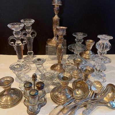 Sterling Silver & Crystal Candlesticks with Plated & Glass Tableware