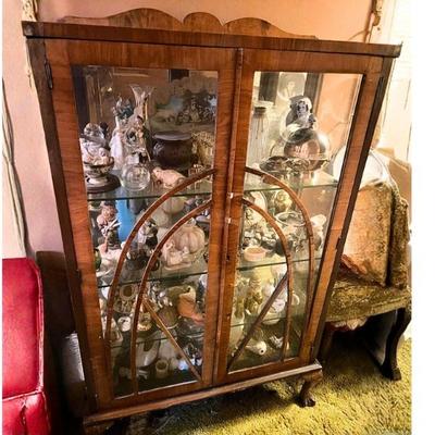 Vintage Colonial Revival Cabinet with Glass Doors & Shelves and Curios