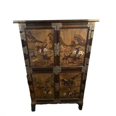 Asian Armoire with Painted Panels, Possibly Henredon-SEE DETAILS