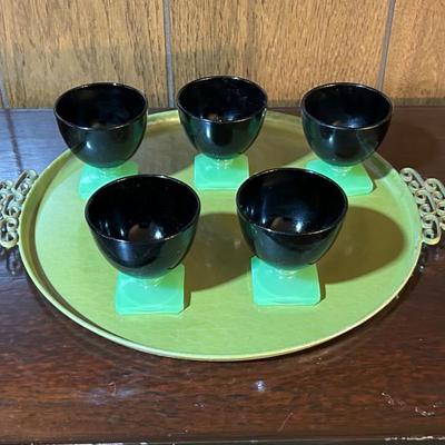 Black Amethyst Glass Goblets with Jadeite Stems
