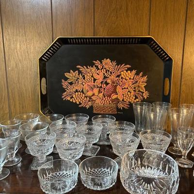 Vintage Cut Glass Stemware & Decorative Serving Tray