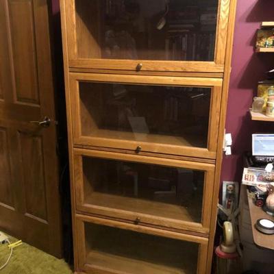 Four-Tier Oak Barrister Bookcase with Lift-Slide Glass Doors