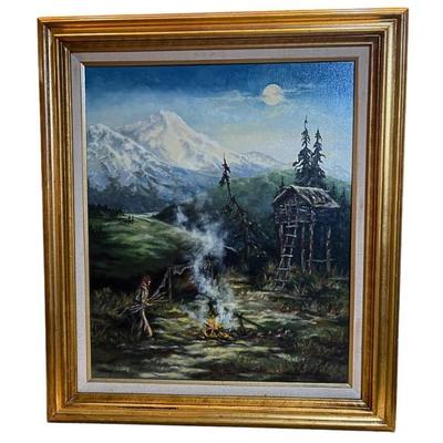 1980 Moonlight in Alaska Original Canvas Painting by J Hillstrom