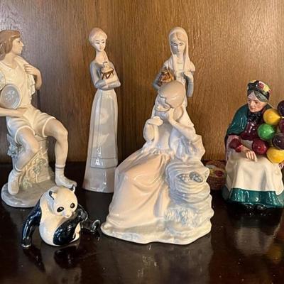 Porcelain Figurines —Two Girls, Boy, Panda, and Peasant Woman (Lladro)