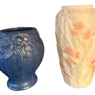 Phoenix Art Deco Raised Relief Pink/Orange & Blue Vases