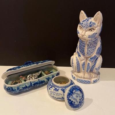 Nancy Lopez Ceramic Mosaic Cat with Trinket Boxes & Jewelry