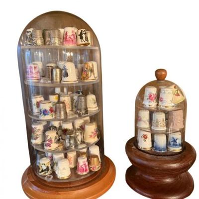 Glass Domed Displays Filled with Porcelain Thimbles