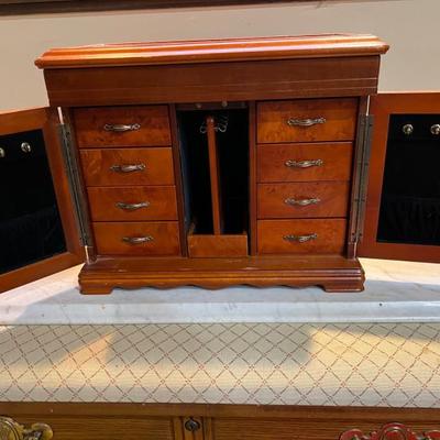 Wood Armoir Style Table Top Jewelry Box - Drawers & Hooks