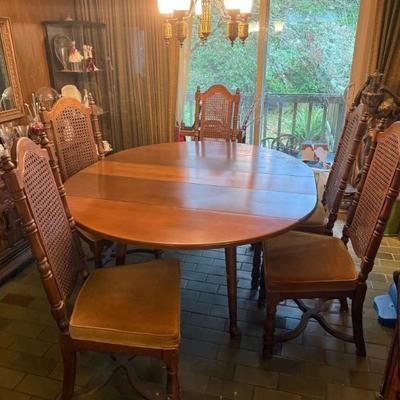 Mid Century Oval Dining Table with Six Caneback Chairs