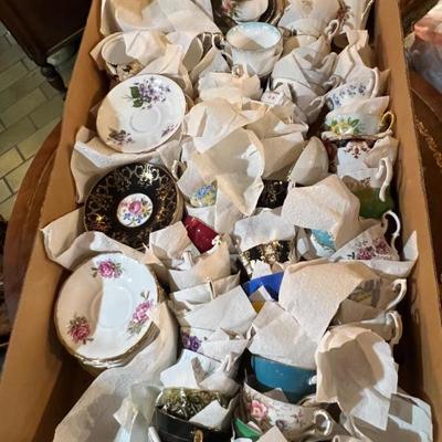 Assorted Tea Cups & Saucers in Long Storage Box (As Is)