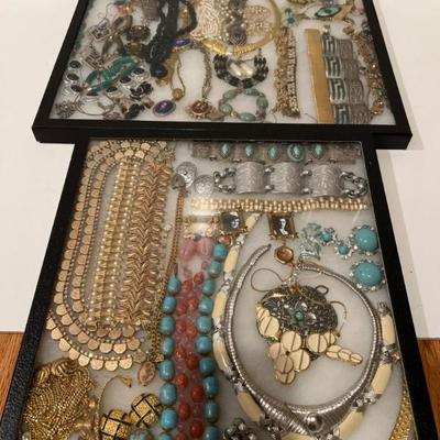 Vintage Fashion Jewelry Collection in Glass-Top Display Cases