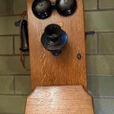 Antique Western Electric Hand Crank Wall Telephone	Solid oak 