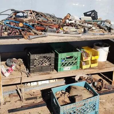 Mystery Lot!  Wooden Work Table with Tools, Garage, Vehicle Items - Take it All!
