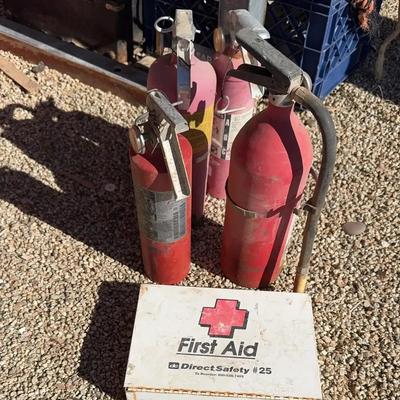 4 Fire Extinguishers & Metal First Aid Kit Supply - Untested