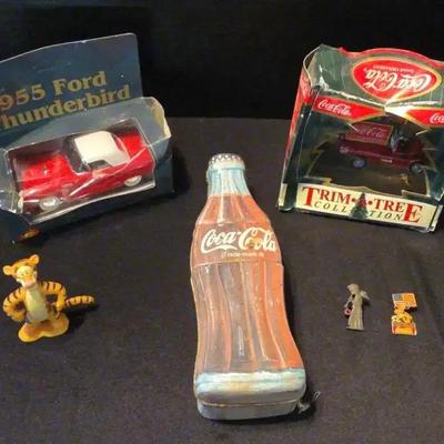 Vintage Collectables - 1955 Ford Thunderbird Die Cast, Coca-Cola Tin & Ornament
