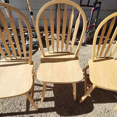 (3) Matching Nice Kitchen Table or Side Chairs - Light Wood, Slat Back, Good Condition