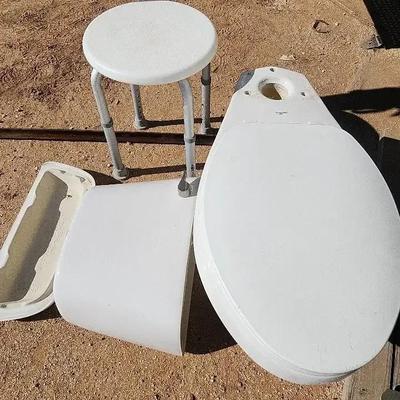 NEW! Mansfield White Toilet - Tank & White Shower Stool