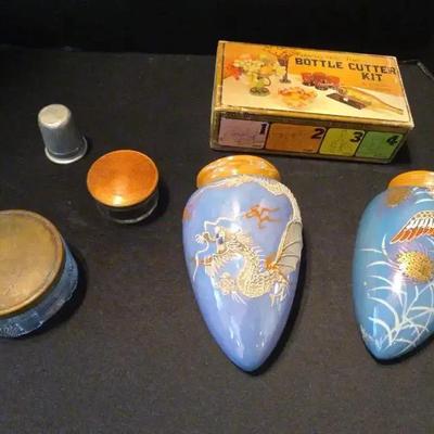 Vintage Glassware & Decor - Japanese Moriage Wall Pockets, Vintage Bottle Cutter Kit, Glass Jar
