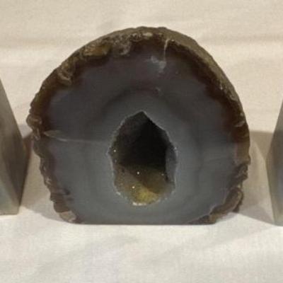 Druzy Agate Geode and 2 Cut Smaller Bookend Crystals
