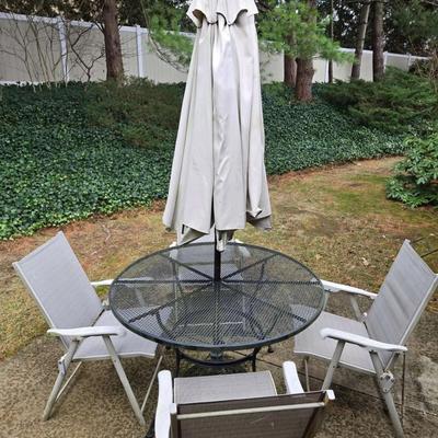 Metal Patio Table With Umbrella & 4 Chairs