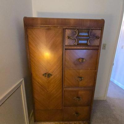 Vintage Art Deco Waterfall Chifferobe Cabinet 