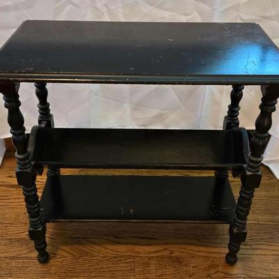 Small Black Wooden Side Table With 2 Shelves