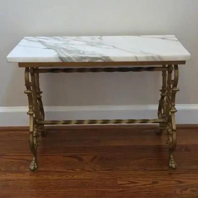 Vintage Mid Century Modern, Italian Carrara Marble & Brass Table