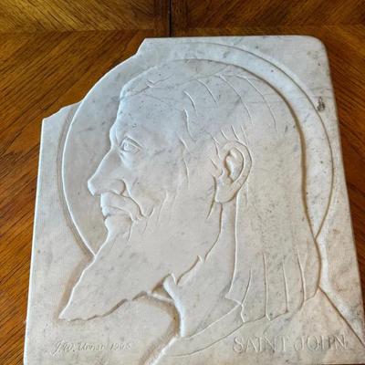 Original Art - J.W. Urner Signed St. John Marble Plaque- 1965 Mid Century