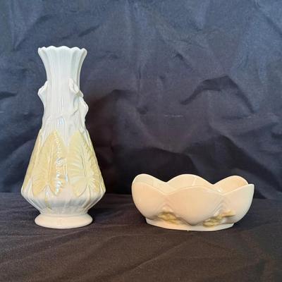 Vintage Belleek Porcelain Pottery- Calla Lily Nile Vase & Sea Shell Bowl