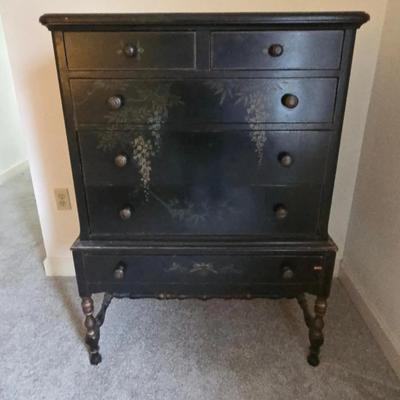 Vintage Hand Painted Highboy Chest of Drawers
