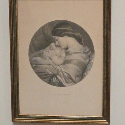 "The Young Mother" Print Hand Tinted Gold & Green Frame