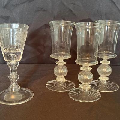 4 Antique Hollow Stem Wins Goblets 