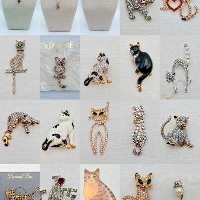 Crowd of Cats - Vintage & Not - Sparkly Costume Jewelry!