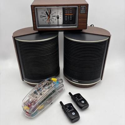 Vintage Tech - Panasonic Speakers/Motorola Walkies/GE Clock Radio +