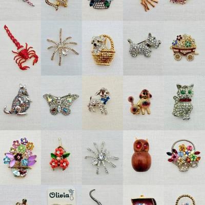 Mixed Pin Lot - Vintage & Not - Sparkly Costume Jewelry!
