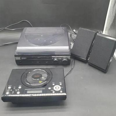 Jenson Record Player, Sylvania CD Player and (2) Speakers