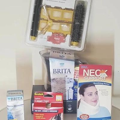 NEW Items- Brita Water Filtration System w/ Filter, IRobot Kit, Carpet Tape, Neck Support