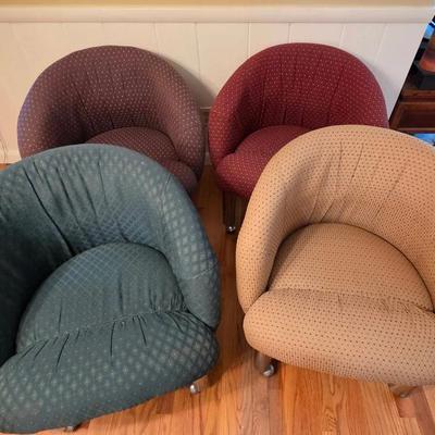 (4) Mid Century Fabric Chrome Dining Chairs w/Wheels 