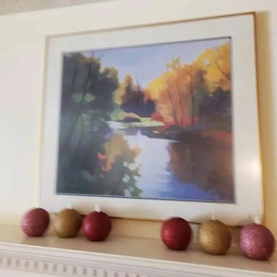 Water Color Land Scape Signed "Asoma '94" and (6) Festive Battery Lights